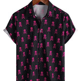 Chemise en Coton à Manches Courtes pour Hommes avec un Crâne Rose Punk Rock et un Design Cool
