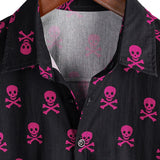 Chemise en Coton à Manches Courtes pour Hommes avec un Crâne Rose Punk Rock et un Design Cool