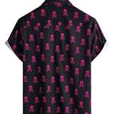 Chemise en Coton à Manches Courtes pour Hommes avec un Crâne Rose Punk Rock et un Design Cool