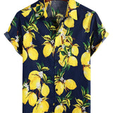 Chemise hawaïenne à manches courtes en coton avec des citrons jaunes pour hommes