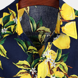 Chemise hawaïenne à manches courtes en coton avec des citrons jaunes pour hommes