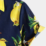 Chemise hawaïenne à manches courtes en coton avec des citrons jaunes pour hommes