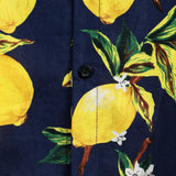 Chemise hawaïenne à manches courtes en coton avec des citrons jaunes pour hommes