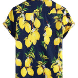 Chemise hawaïenne à manches courtes en coton avec des citrons jaunes pour hommes