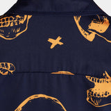 Chemise Aloha en Coton à Manches Courtes avec Boutons et Motif de Crâne Orange pour Hommes