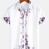 Chemise en Coton d'Été à Manches Courtes avec Bouton et Imprimé Fleurs Hawaïennes pour Hommes