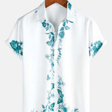 Chemise en Coton d'Été à Manches Courtes avec Bouton et Imprimé Fleurs Hawaïennes pour Hommes
