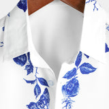 Chemise en Coton d'Été à Manches Courtes avec Bouton et Imprimé Fleurs Hawaïennes pour Hommes