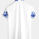 Chemise en Coton d'Été à Manches Courtes avec Bouton et Imprimé Fleurs Hawaïennes pour Hommes