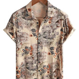 Chemise Casual en Coton Rétro à Boutons avec Motif Floral pour Hommes