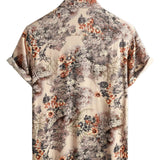 Chemise Casual en Coton Rétro à Boutons avec Motif Floral pour Hommes