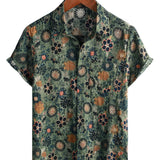 Chemise Homme à Manches Courtes en Coton au Style Vintage avec Motif Floral