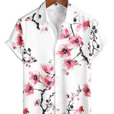 Chemise d'Été à Manches Courtes avec des Fleurs Roses pour Hommes