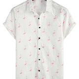 Chemise à Manches Courtes en Coton avec Motif Flamant Rose pour Hommes