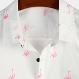 Chemise à Manches Courtes en Coton avec Motif Flamant Rose pour Hommes