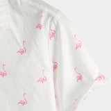 Chemise Casual en Coton Style Hawaïen à Manches Courtes avec Boutons Flamant Tropical pour Hommes