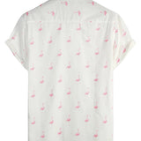 Chemise à Manches Courtes en Coton avec Motif Flamant Rose pour Hommes