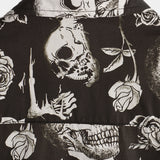 Chemise en Coton avec Boutons Cool avec Crâne Rose et Fleurs pour Hommes, Punk Rock and Roll