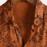 Chemise en Coton pour Homme à Manches Courtes avec Boutons, Motif Floral Vintage Marron, Respirante pour les Vacances
