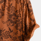 Chemise en Coton pour Homme Vintage à Fleurs Marron pour l'Été avec Boutons et Manches Courtes Respirante