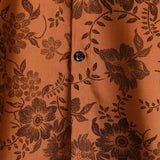 Chemise en Coton pour Homme à Manches Courtes avec Boutons, Motif Floral Vintage Marron, Respirante pour les Vacances