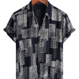 Chemise en Coton pour Homme à Manches Courtes avec Boutons, Motif à Patches, Floral, Vintage, Rétro, pour les Vacances