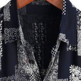 Chemise en Coton pour Homme à Manches Courtes avec Boutons, Motif à Patches, Floral, Vintage, Rétro, pour les Vacances