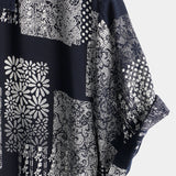 Chemise en Coton pour Homme à Manches Courtes avec Boutons, Motif à Patches, Floral, Vintage, Rétro, pour les Vacances