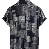 Chemise en Coton pour Homme à Manches Courtes avec Boutons, Motif à Patches, Floral, Vintage, Rétro, pour les Vacances