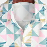 Chemise en Coton d'Été à Manches Courtes avec Motif Géométrique en Triangles pour Hommes