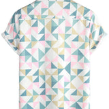 Chemise en Coton d'Été à Manches Courtes avec Motif Géométrique en Triangles pour Hommes