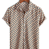 Chemise en Coton à Manches Courtes pour Hommes, Rétro, Boutons, Vintage, Géométrique, Cercles, Cool