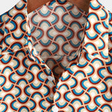 Chemise en Coton à Manches Courtes pour Hommes, Rétro, Boutons, Vintage, Géométrique, Cercles, Cool