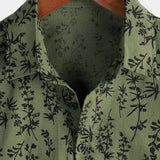 Chemise à Manches Courtes en Coton avec Boutons de Style Vintage à Motif Floral pour Hommes