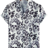 Chemise à Manches Courtes en Coton avec Motif de Crâne Floral dans le Style Punk Rock pour Hommes