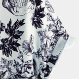 Chemise à Manches Courtes en Coton avec Motif de Crâne Floral dans le Style Punk Rock pour Hommes