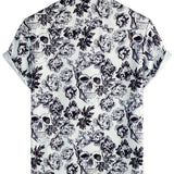 Chemise à Manches Courtes en Coton avec Motif de Crâne Floral dans le Style Punk Rock pour Hommes