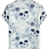 Chemise Casual à Manches Courtes en Coton avec Bouton et Motif de Crâne pour Hommes