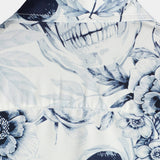 Chemise Casual à Manches Courtes en Coton avec Bouton et Motif de Crâne pour Hommes