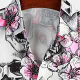 Chemises pour Hommes à Manches Courtes en Coton avec Crânes et Fleurs Roses