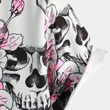 Chemises pour Hommes à Manches Courtes en Coton avec Crânes et Fleurs Roses