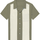 Chemise à Manches Courtes de Style Rétro des Années 50 avec Col Cubain pour Hommes en Couleur Bleue