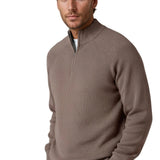 Pull homme à demi-zip et col montant – Taupe Brun