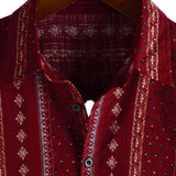 Chemise à Manches Courtes en Coton de Style Vintage des Années 70 avec Rayures Rouges pour Hommes