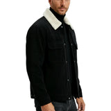 Veste en velours pour homme avec col en sherpa et pressions - Noir