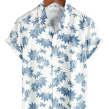 Chemise à Manches Courtes en Coton Respirant avec Motif de Feuille d'Érable pour Hommes