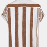 Chemise Casual à Manches Courtes à Rayures Verticales en Brun Vintage pour Hommes