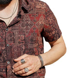 Chemise en Coton pour Homme au Style Rétro avec Motif Floral Paisley, avec Boutons, Vintage, pour les Vacances, Style Occidental, Marron, Manches Courtes