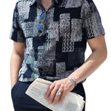 Chemise en Coton pour Homme à Manches Courtes avec Boutons, Motif à Patches, Floral, Vintage, Rétro, pour les Vacances