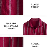 Chemise Hawaïenne Masculine Vintage en Coton à Rayures avec Boutons sur la Poitrine
